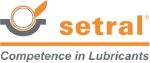 Logo mit Text: "setral - Competence in Lubricants", Lupe als Symbol.