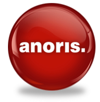 Roter Ball mit der Aufschrift "anoris." in weißer Schrift.