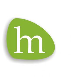 Grünes, unregelmäßiges Oval mit weißem, kleinem "h" darauf.