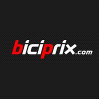 Logo de "biciprix.com" con fondo negro y texto en blanco y rojo.