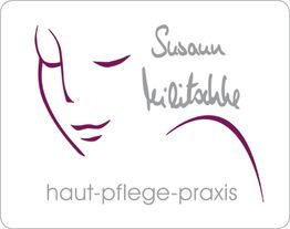 Kontur eines Gesichts und der Text "Susann kritschek, haut-pflege-praxis" auf hellem Hintergrund.