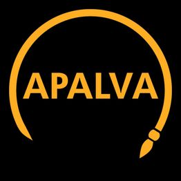 Logo APALVA avec texte orange sur fond noir et demi-cercle inachevé entourant le nom.