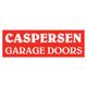 Red sign with white text: "Caspersen Garage Doors."