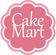 Rosa Logo mit weißem Schriftzug "Cake Mart" in dekorativer Blume.