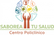 Logo del "Centro Policlínico Saborea Tu Salud" con manos y símbolos de alimentos saludables.