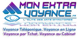 Graphisme "Mon Extra Voyance" avec services de voyance téléphonique et en ligne.
