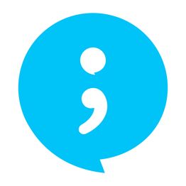 Une bulle bleue avec un point-virgule blanc au centre.