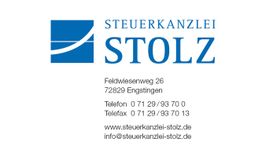 Visitenkarte der Steuerkanzlei Stolz, Adresse und Kontaktdaten in Engstingen, Deutschland.