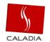 Rotes Quadrat mit weißem Logo, darunter der schwarze Schriftzug "CALADIA".