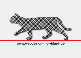 Silhouette einer Katze mit Schachbrettmuster, darunter www.webdesign-individuell.de.