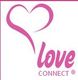 Herz und Schriftzug "Love Connect" in pink auf weißem Hintergrund.