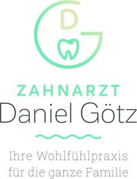 Logo Zahnarzt Daniel Götz mit Zahn-Icon; Text: Ihre Wohlfühlpraxis für die ganze Familie.