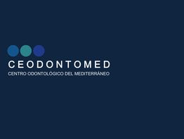Logo de "CEODONTOMED, Centro Odontológico del Mediterráneo" en fondo azul oscuro.