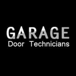 "Logo with text: 'Garage Door Technicians' on a black background."