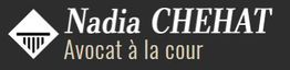Texte du logo : Nadia CHEHAT, Avocat à la cour, sur fond noir avec icône de balance.