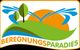 Logo mit grünen Hügeln, Bäumen, blauem Wasserstrahl und orangefarbener Sonne. Text: "BEREGNUNGSPARADIES".