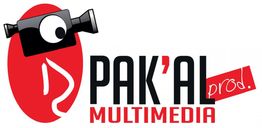Logo Pak'al Prod avec caméra sur fond rouge, texte noir et rouge.