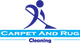 Logo with person vacuuming above text "Carpet and Rug Cleaners" in blue and turquoise colors.