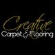Creative Carpet & Flooring logo with elegant script on a black background.