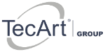 Logo mit Schriftzug "TecArt GROUP" und halbkreisförmigem grafischem Element im Hintergrund.