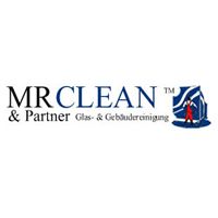 Logo von "MR CLEAN & Partner" mit Glas- und Gebäudereinigungstext und stilisiertem Fensterputzer.