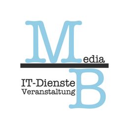Logo mit großem "M" und "B", Text: "Media", "IT-Dienste", "Veranstaltung" in Schwarz und Blau.