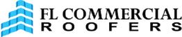 Logo of FL Commercial Roofers with blue building illustration on the left.
