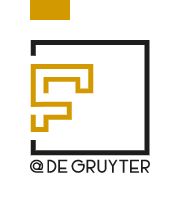 Logo van De Gruyter, geel en zwart ontwerp met letter "G" en naam.