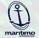 Logo de "Marítimo cafetería-bar" con ancla azul en fondo de hojas claras.