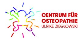 Buntes Strichmännchen, rechts daneben: "Centrum für Osteopathie Ulrike Zieglowski" in Rot.