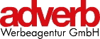 Logo mit rotem Schriftzug "adverb" und darunter "Werbeagentur GmbH" in schwarz.