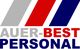 Logo mit Schriftzug "AUER-BEST PERSONAL" und drei diagonalen Streifen in Grau, Rot und Blau.