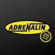 Gelbes "Adrenalin" Logo mit schwarzem Text, daneben ein gelbes Emblem mit "25 Jahre".