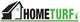 Logo with a stylized house and the text "HOMETURF" in black and green.
