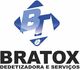 Logo da Bratox Dedetizadora e Serviços com símbolo azul e letra "B" grande.