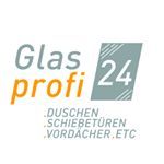 Logo von Glasprofi24 mit Text: Duschen, Schiebetüren, Vordächer, etc.