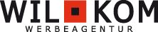 Logo der WILKOM Werbeagentur mit rotem Quadrat im Schriftzug.