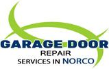 Logo: "Garage Door Repair Services in Norco" with green swooshes above and below the text.