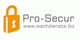 Logo von Pro-Secur mit einem orangefarbenen Schloss und der Website www.wachdienste.biz.