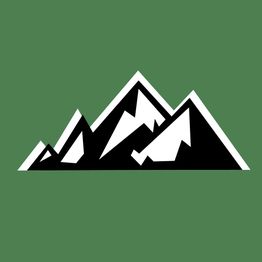 Schwarze Bergsilhouette auf grünem Hintergrund.