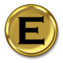 Goldene Münze mit schwarzem Buchstaben "E" auf grünem Hintergrund.