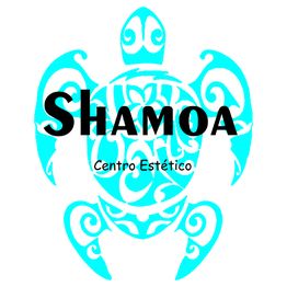 Tortuga azul con diseño tribal y texto "Shamoa Centro Estético" en el centro.