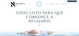 Texto: "Todo listo para que comience a relajarse". Mujer flotando en agua. Logo de Aleph's Spa.