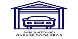 Logo of San Antonio Garage Door Pros with a car inside a garage outline.