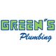 "Green's Plumbing logo with bold green text and blue cursive text on a white background."