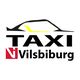 Logo von Taxi Vilsbiburg mit stilisiertem Auto in Schwarz und Gelb auf weißem Hintergrund.