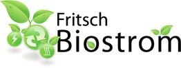 Fritsch Biostrom-Logo mit grünen Blättern und Symbolen für Energie, Recycling und Dampf.