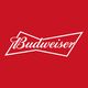 Logotipo da Budweiser em branco sobre fundo vermelho.