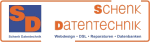 Logo von Schenk Datentechnik mit blau-orangem Text und einem Quadrat mit den Buchstaben SD.