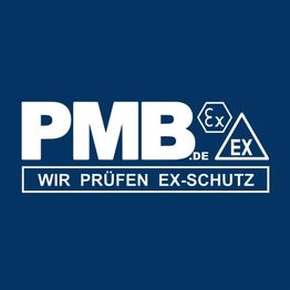 PMB-Logo mit dem Text "Wir prüfen Ex-Schutz" auf blauem Hintergrund.